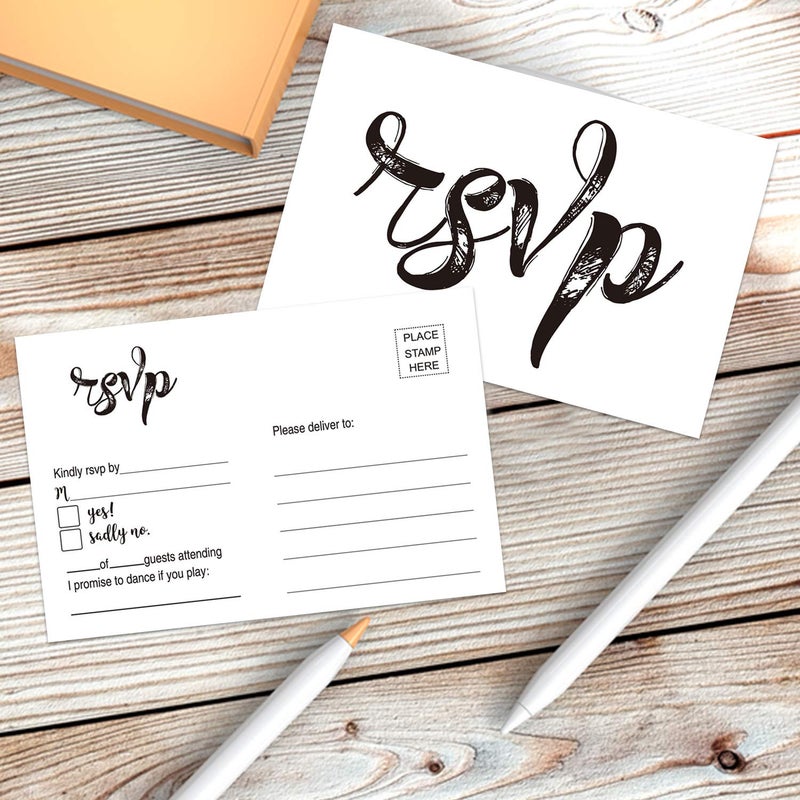 Giftideaworkshop بطاقات RSVP فارغة 50 من Giftideaworkshop، ذات طابع زفاف ريفي، بدون حاجة لأظرف، باللون الأسود - Image 5